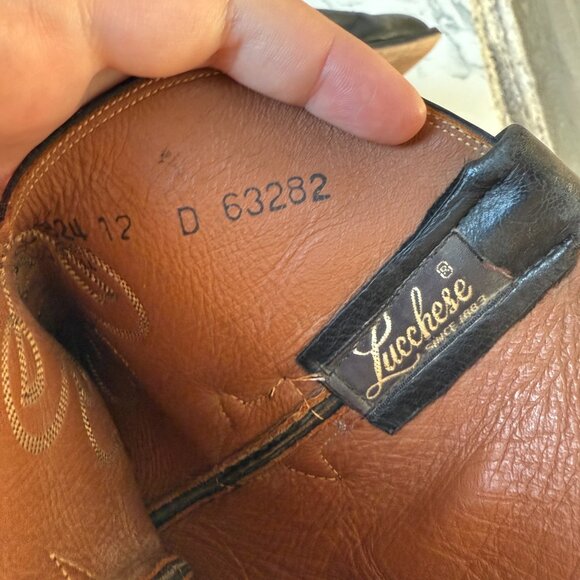 Lucchese Men 12 Western Boot Black Tooled Leather Cowboy Rodeo Mid Calf Pull On - Picture 6 of 6